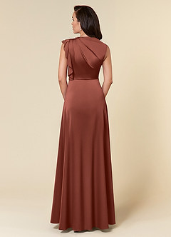Azazie Narine Mother of the Bride Dresses Auburn A-Line High Neckline Pleated Stretch Satin Dress image5