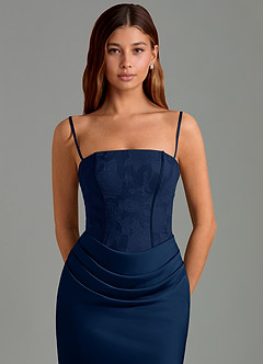 Azazie Emilia Bridesmaid Dresses Dark Navy Mermaid Strapless Stretch Satin Dress image6