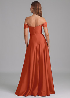 Azazie Seriana Vestidos de madrinha de casamento Vestido Ferrugem de Cetim elástico de Linha A com Fora do ombro image5