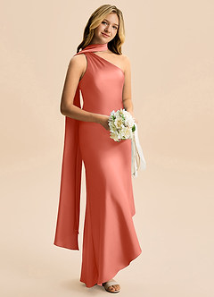 Azazie Briony Junior Etui Plissee Stretch-Satin Kleid Lachsrosa image4