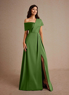 Azazie Milton Mother of the Bride Dresses Basil A-Line Pleated Stretch Satin Dress image8