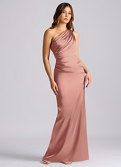 Azazie Akilah Bridesmaid Dresses Rosette Mermaid One Shoulder Stretch Satin Dress image1