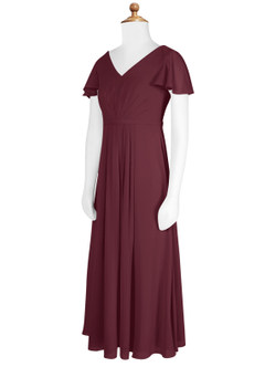 Azazie Peony Junior Cabernet A-Line Pleated Chiffon Dress image8