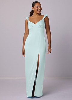 Barbie ♥ Azazie Bridesmaid Dresses Sea Glass Sheath Stretch Satin Dress image8