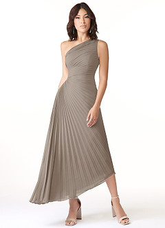 Azazie Kirra Bridesmaid Dresses Taupe A-Line One Shoulder Chiffon Dress image1