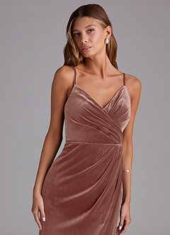 Azazie Maci Bridesmaid Dresses Rustic Rose Sheath Pleated Velvet Dress image5