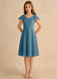 Azazie Narin Girls Formal Blomsterpigekjoler A-Line med ærmer Chiffon Knælængde Kjole image5