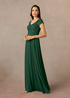Azazie Macy Mother of the Bride Dresses Dark Green A-Line V-Neck Sequin Lace Lace Dress image2