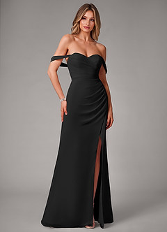 Azazie Haisley Bridesmaid Dresses Black Sheath Off the Shoulder Chiffon Convertible Dress image3