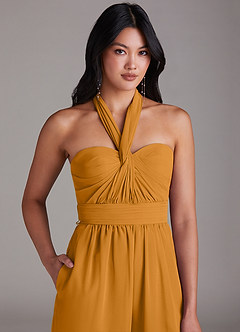 Azazie Lamara Bridesmaid Dresses Butterscotch Off the Shoulder Chiffon Convertible Jumpsuit image9