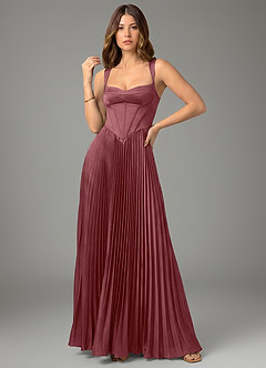 Azazie Avenelle Bridesmaid Dresses Desert Rose A-Line Corset Stretch Satin Dress image4