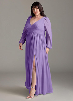 Azazie Norah Bridesmaid Dresses Tahiti A-Line V-Neck Long Sleeve Chiffon Dress image11