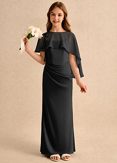 Azazie Bowie Girls Formal Flower Girl Dresses Black Mermaid Pleated Stretch Satin Dress image1