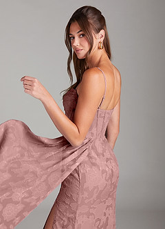 Azazie Denisa Bridesmaid Dresses Dusty Rose Sheath Pleated Floral Burnout Dress image5