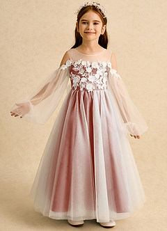 Azazie Zimi Flower Girl Dresses Clay Ball-Gown Sweetheart Neckline Tulle Dress image2