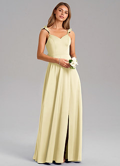 Azazie Everett Bridesmaid Dresses Lemon Sorbet A-Line Stretch Satin Dress image1