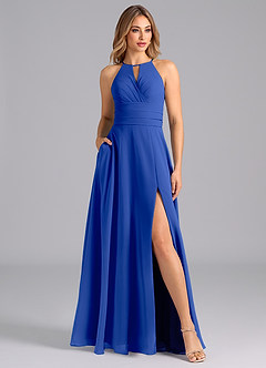 Azazie Denver Bridesmaid Dresses Royal Blue A-Line Pleated Chiffon Dress image1