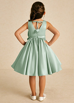 Azazie Apple Flower Girl Dresses Agave A-Line Bow Matte Satin Dress image2