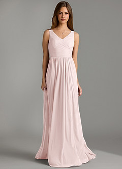 Azazie Keyla Bridesmaid Dresses Blushing Pink A-Line Pleated Mesh Dress image4