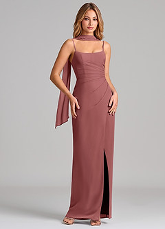 Azazie Calandra Abiti da Damigella Abito Tubino in Chiffon Plissettato Ametista image1