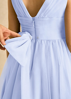 Azazie Macaron Robe Demoiselle D'honneur Fillette Robe Trapèze en Tulle Plissée Lavande image6