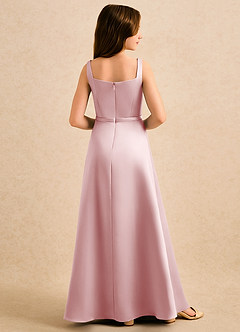Azazie Emiko Girls Formal Flower Girl Dresses Powder Pink A-Line Pleated Matte Satin Dress image2