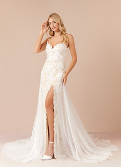 Azazie Mireya Wedding Dresses Diamond White Champagne Sheath Sequins Tulle Dress image3