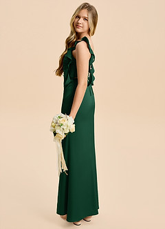 Azazie Jessamine Junior Dark Green Sheath Ruched Stretch Satin Dress image3