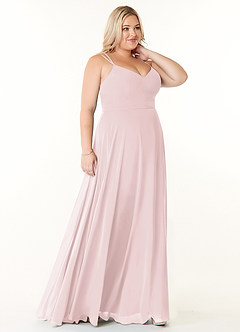 Azazie Janine Bridesmaid Dresses Blushing Pink A-Line V-Neck Chiffon Dress image8