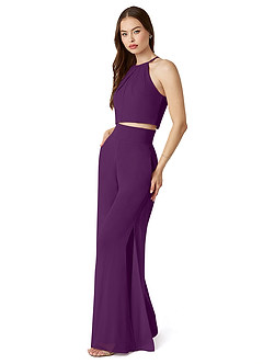Azazie Kenzi Bridesmaid Dresses Grape Pleated Chiffon Jumpsuit image3