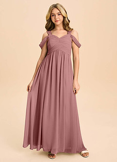 Azazie Lianne Junior Desert Rose A-Line Off the Shoulder Chiffon Dress image2
