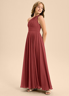 Azazie Charlize Junior Terracotta A-Line Pleated Chiffon Dress image4