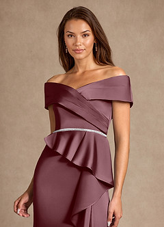 Azazie Dareia Mère de la mariée Robes Robe Sirène en Satin extensible Épaule décolletée Sangria image9