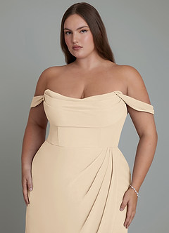 Azazie Johana Bridesmaid Dresses Champagne Mermaid Off the Shoulder Chiffon Convertible Dress image11