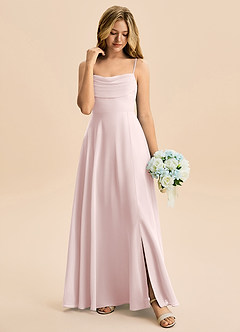 Azazie Bear Junior Vestido de Rosa Rubor de Gasa de Corte en A con Plisado image3