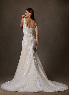 Azazie Rosalie Robes de mariée Robe Trapèze en Dentelle Diamant Blanc Champagne image2
