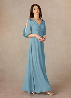 Azazie Bronwyn Mother of the Bride Dresses Moody Blue A-Line V-Neck Ruched Chiffon Dress image1