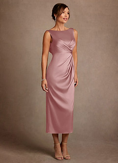 Azazie Mazhe Mother of the Bride Dresses Dusty Rose A-Line Pleated Stretch Satin Dress image4