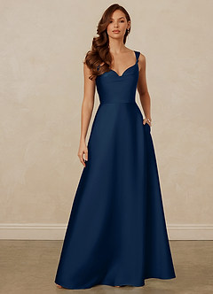 Christian Siriano Bridal for Azazie 1001 Bridesmaid Dresses Dark Navy A-Line Sweetheart Neckline Stretch Satin Dress image1