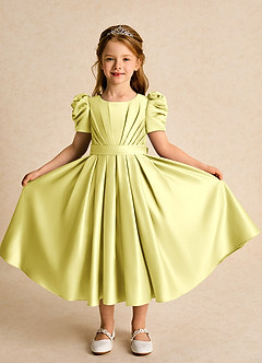 Azazie Miriam Blumenmädchenkleider Ballkleid Plissee Matte Satin Kleid Zitronensorbet image5