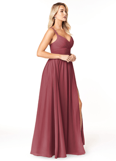 Azazie Chanel Robes de demoiselle d'honneur Robe Trapèze en Mousseline de soie Plissée Merlot image4