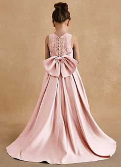 Azazie Sammy Flower Girl Dresses Blushing Pink A-Line Lace Matte Satin Dress image3