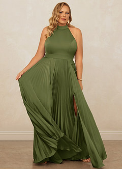 Christian Siriano Bridal for Azazie 1007 Bridesmaid Dresses Olive A-Line Pleated Stretch Satin Dress image12
