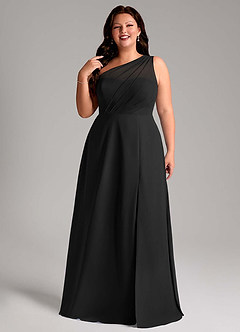 Azazie Phaedra Bridesmaid Dresses Black A-Line One Shoulder Chiffon Dress image5