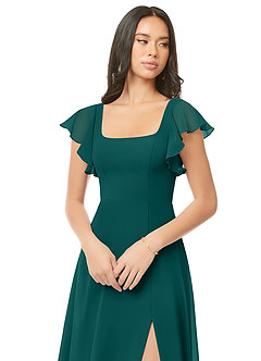 Azazie Bondi Robes de demoiselle d'honneur Robe Trapèze en Mousseline de soie Drapé Paon image6