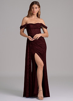 Azazie Amyra Brautjungfernkleider Wandelbar Meerjungfrau-Linie Schulterfrei Blumen-Burnout Kleid Cabernetrot image1