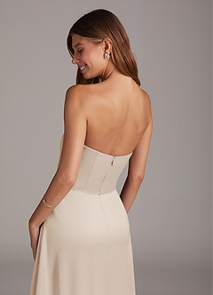 Azazie Wren Bridesmaid Dresses White Alabaster A-Line Strapless Stretch Satin Convertible Dress image4