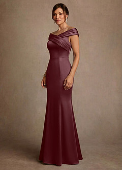 Azazie Aberdeen Mother of the Bride Dresses Sangria Sheath Pleated Stretch Satin Dress image3