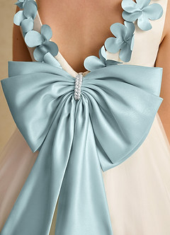 Azazie Lona Abiti da Ragazza di Fiori Abito A-Line in Raso Opaco Fiocco Avorio Nebbia image5