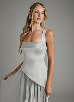 Azazie Stephanie Bridesmaid Dresses Silver A-Line Corset Stretch Satin Dress image3
